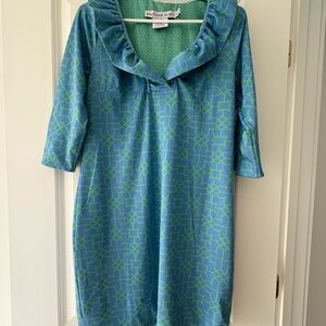 Women's Gretchen Scott blue & green Ruffle Neck Dress - SIZE S